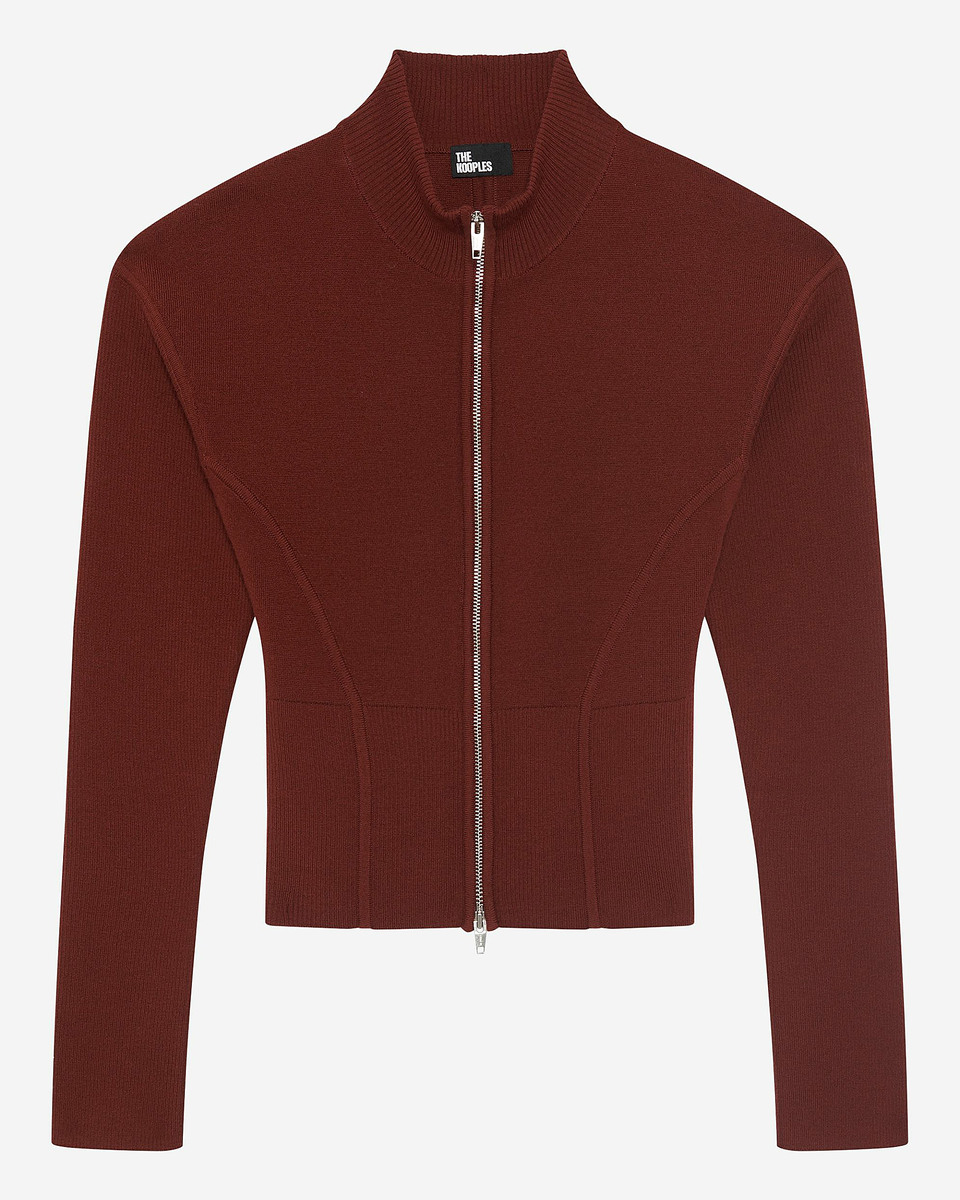 Burgundy wool blend zip cardigan