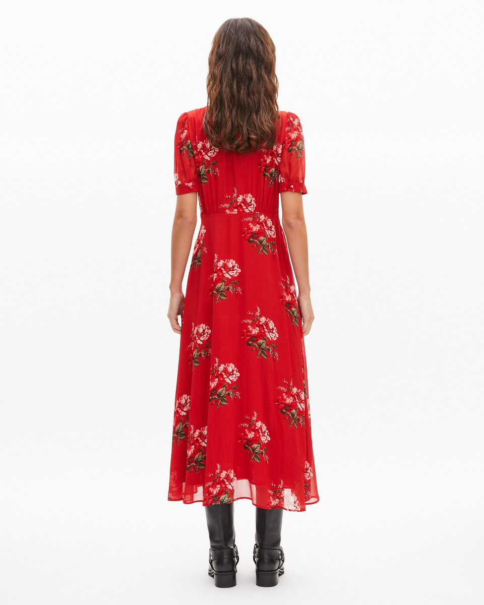 Red floral print maxi dress