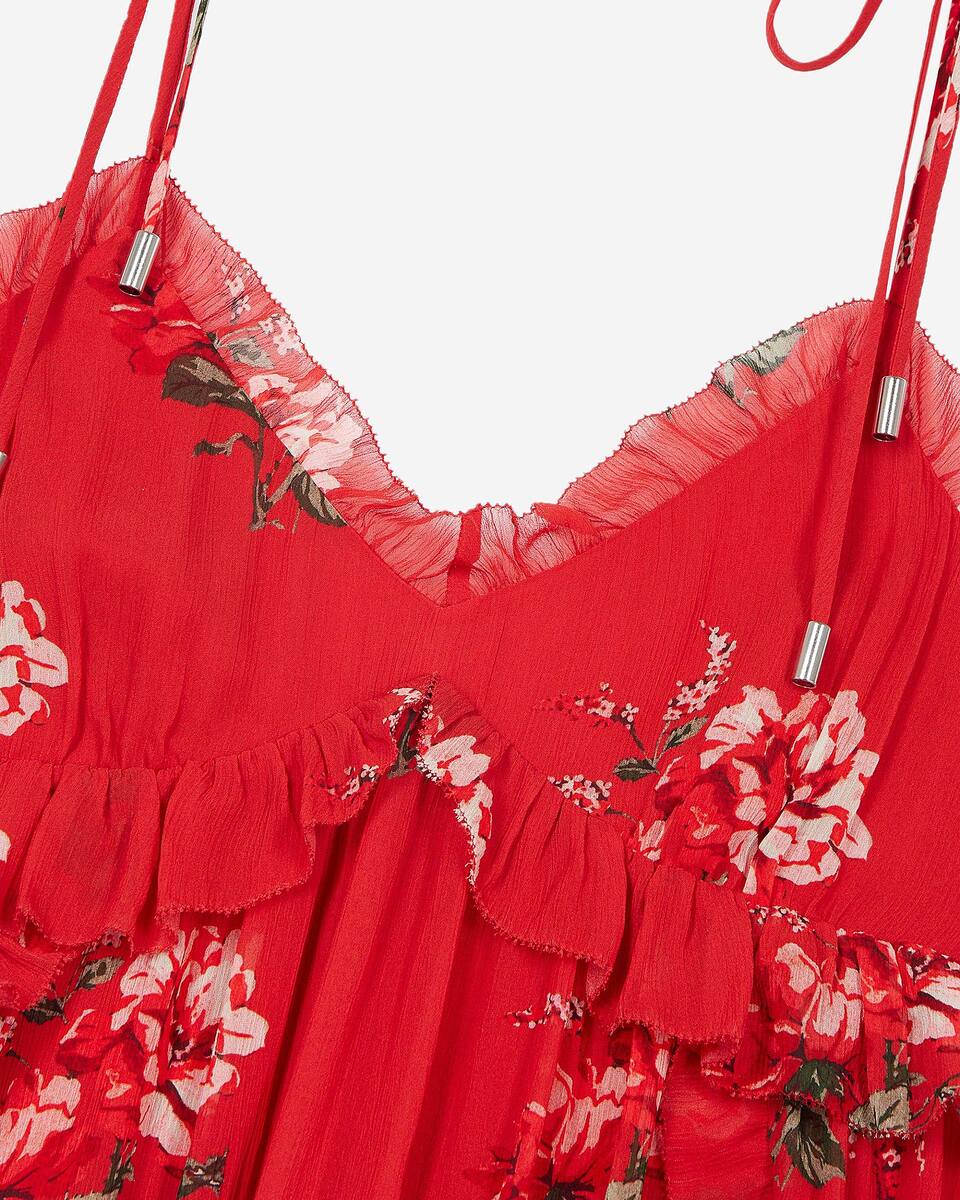 Red floral print short dress