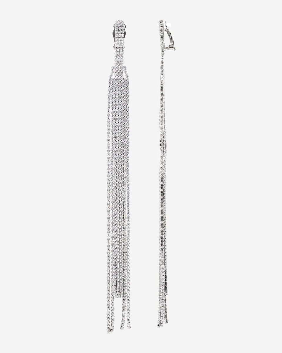 Long silver clip-on earrings