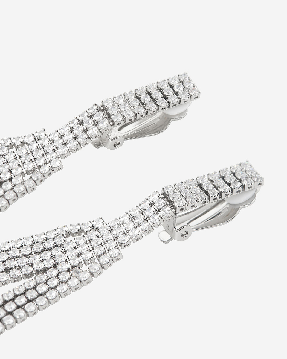 Long silver clip-on earrings
