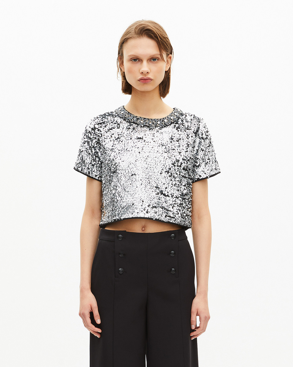 Silver sequin crop top