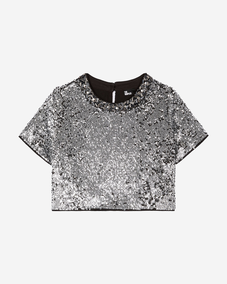 Silver sequin crop top