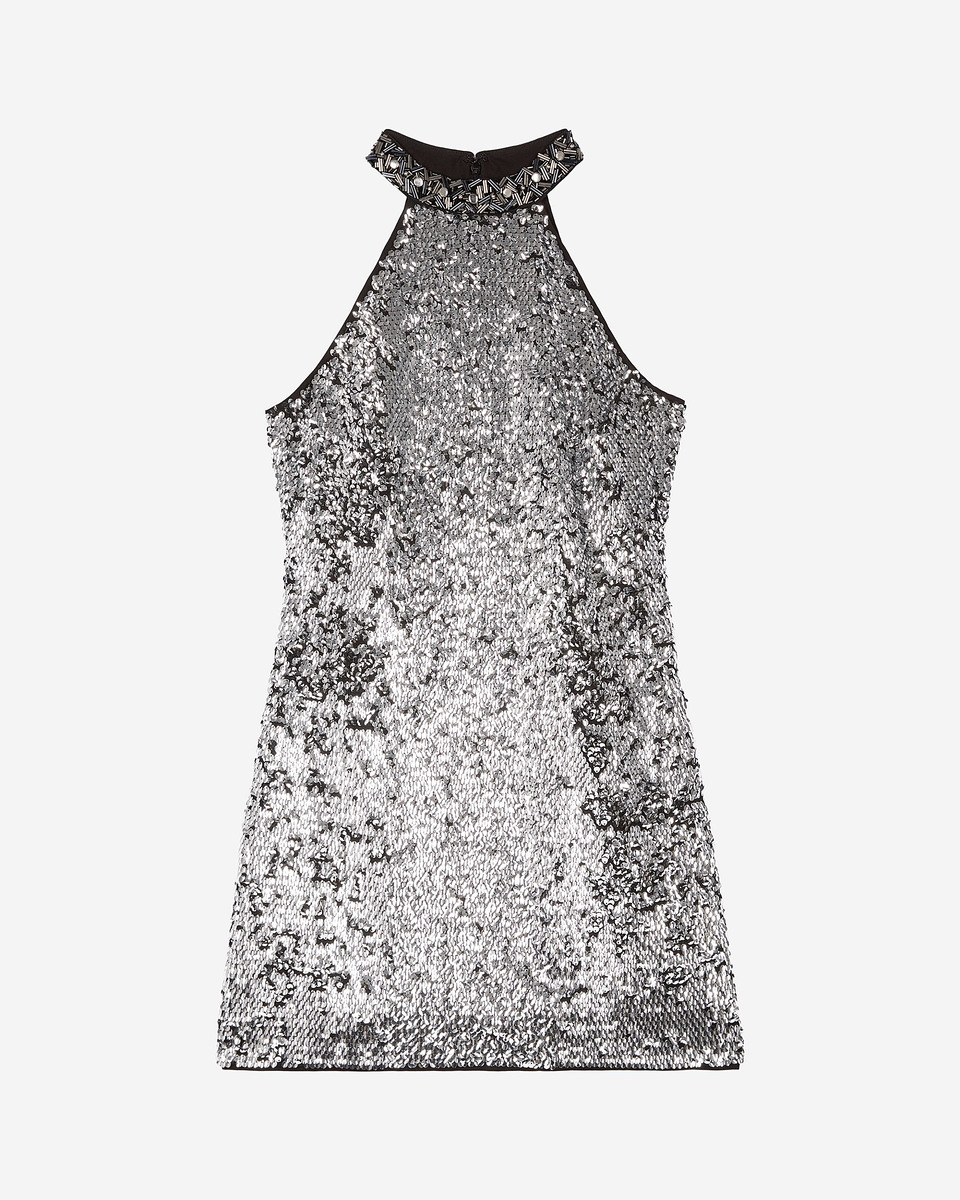 Short dress in silver sequins