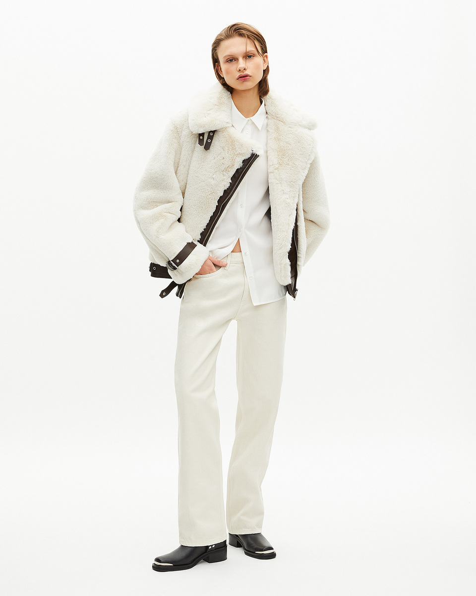 Ecru fur-effect aviator jacket