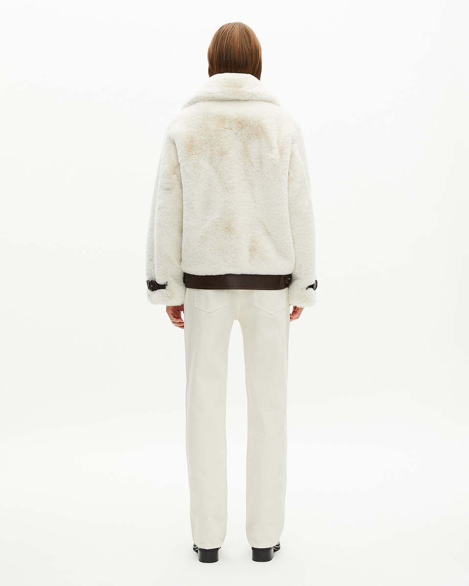 Ecru fur-effect aviator jacket