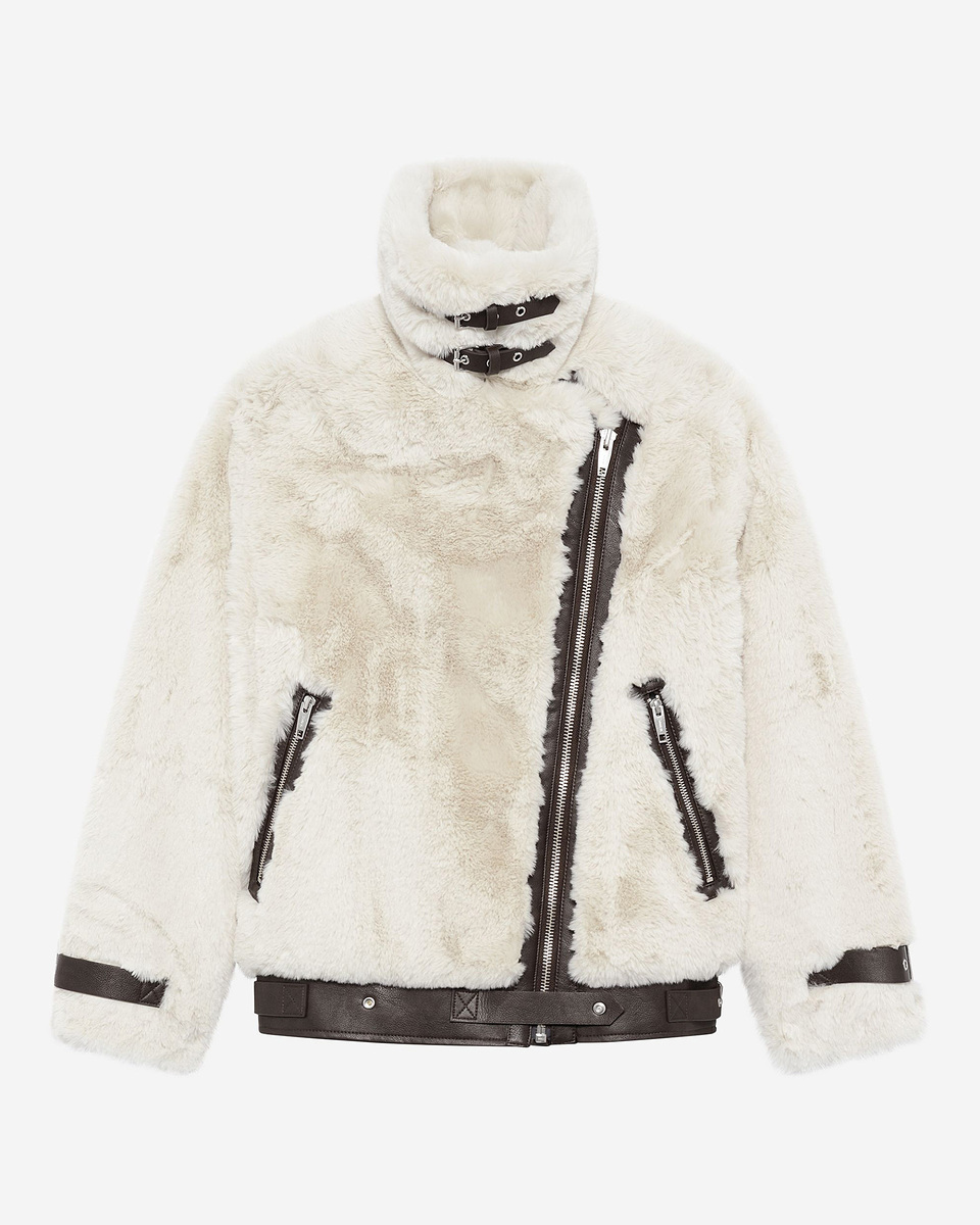 Ecru fur-effect aviator jacket