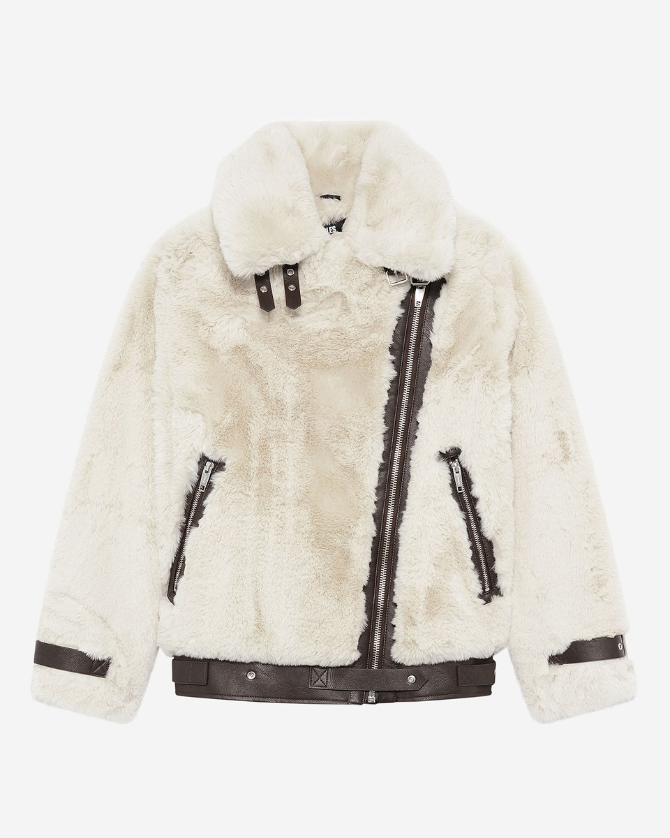 Ecru fur-effect aviator jacket