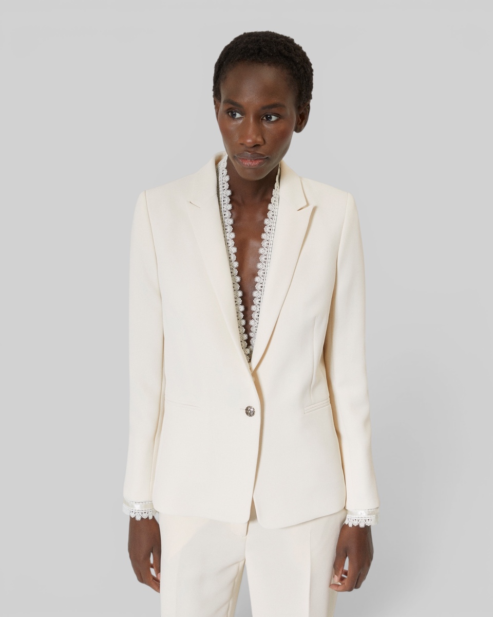 Suit jacket with ecru lace band