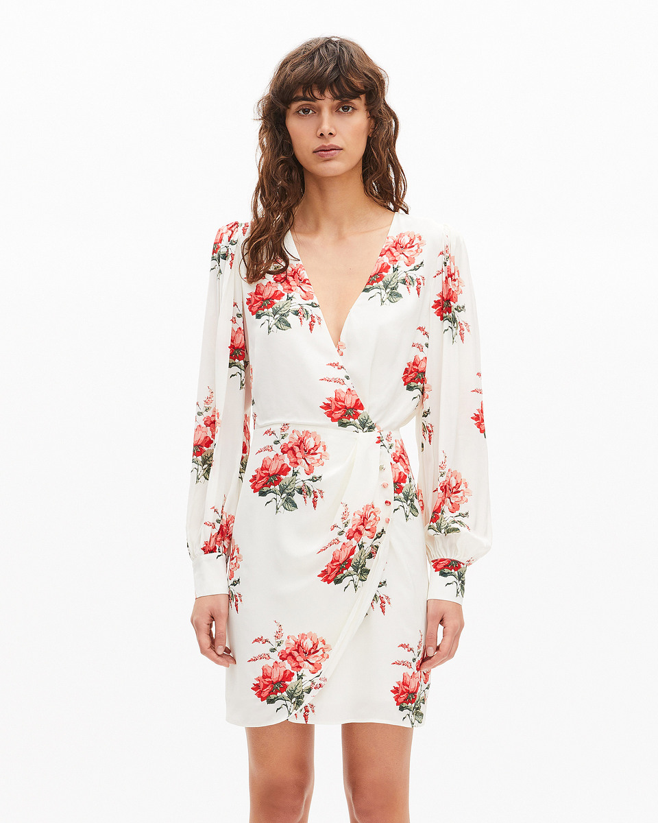 White floral print wrap dress
