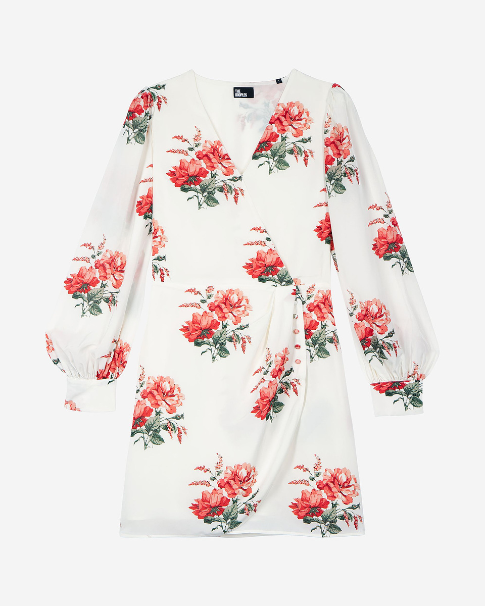 White floral print wrap dress