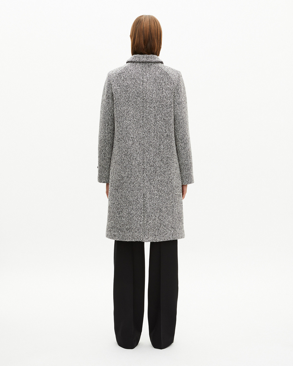 Black and white tweed long coat