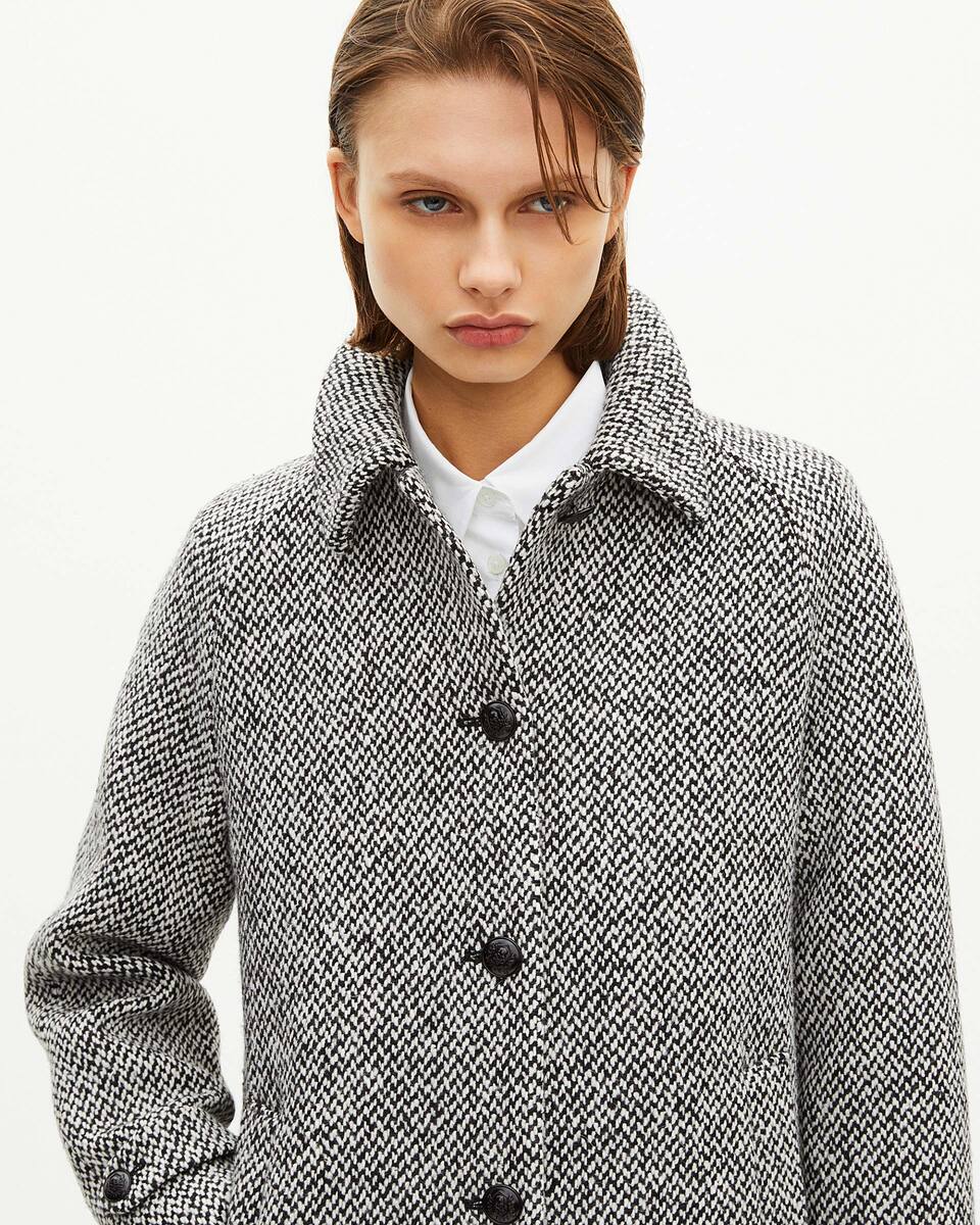 Black and white tweed long coat