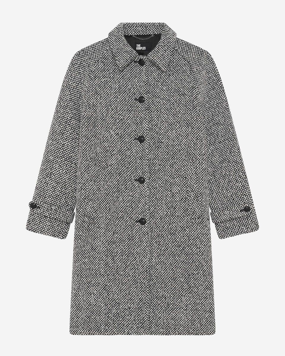 Black and white tweed long coat