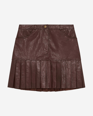 Short pleated skirt in brown leather