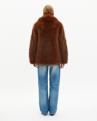 Brown fur-effect short coat
