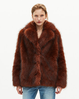 Brown fur-effect short coat