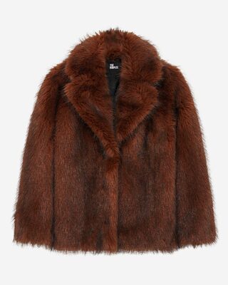 Brown fur-effect short coat