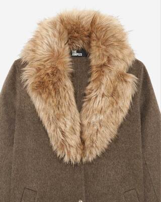 Long coat in double-faced wool and brown fur
