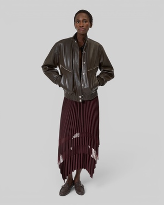 Long burgundy pleated skirt