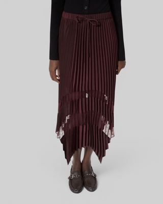 Long burgundy pleated skirt