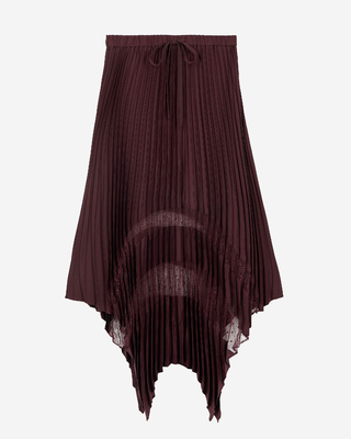 Long burgundy pleated skirt