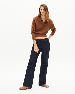 Camel merino wool blend polo-neck sweater
