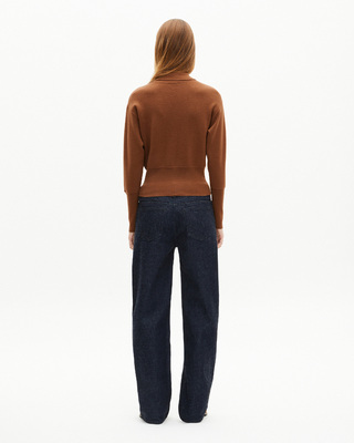 Camel merino wool blend polo-neck sweater