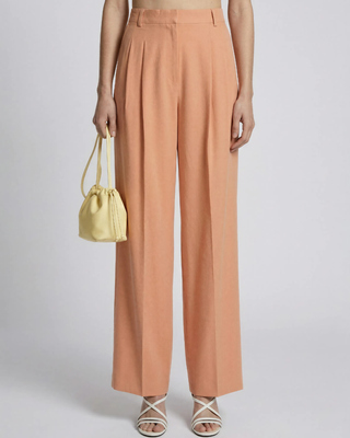 Wide-leg tailored pants in light orange linen and cotton