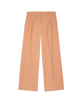 Wide-leg tailored pants in light orange linen and cotton