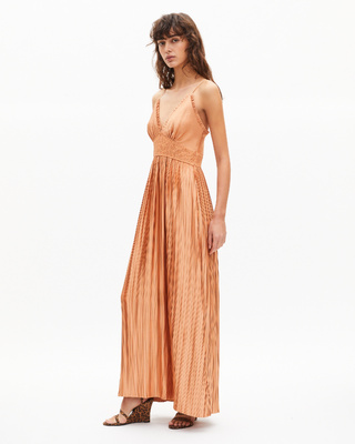 Light orange pleated maxi dress