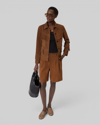 Suede leather jacket with camel fringe
