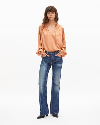 Blouse with dark orange ruffles