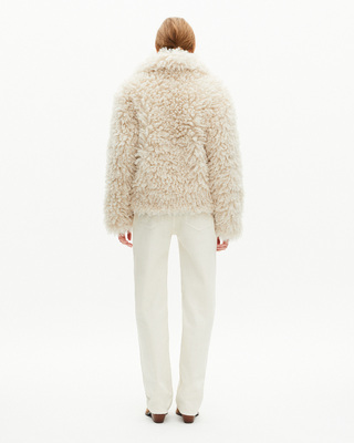 Short ecru fur-effect coat