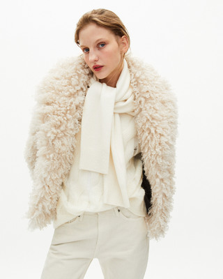 Short ecru fur-effect coat