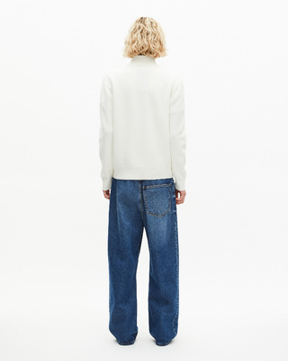 Double-faced ecru wool trucker-neck sweater
