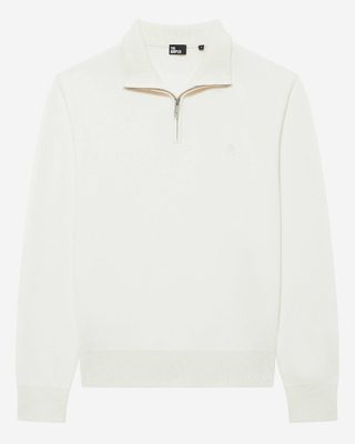 Double-faced ecru wool trucker-neck sweater