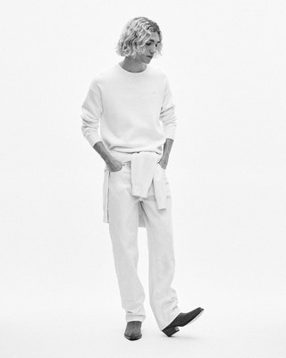 Round-neck double-faced wool sweater ecru