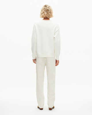 Round-neck double-faced wool sweater ecru