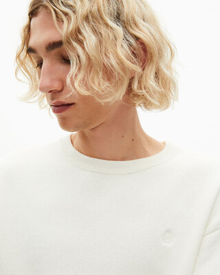 Round-neck double-faced wool sweater ecru