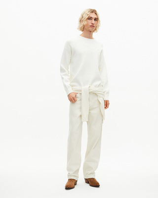 Round-neck double-faced wool sweater ecru