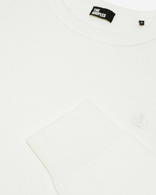 Round-neck double-faced wool sweater ecru