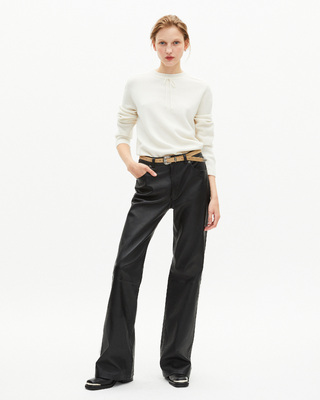 Round-neck cashmere sweater, ecru