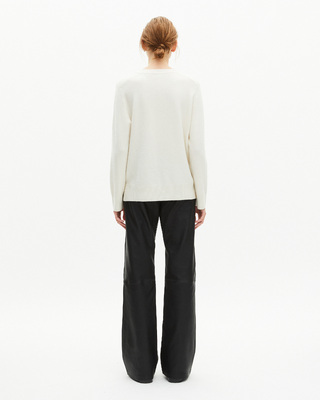 Round-neck cashmere sweater, ecru