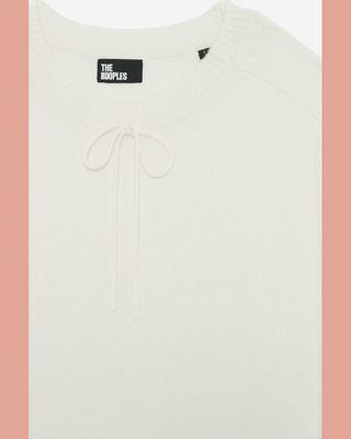 Round-neck cashmere sweater, ecru