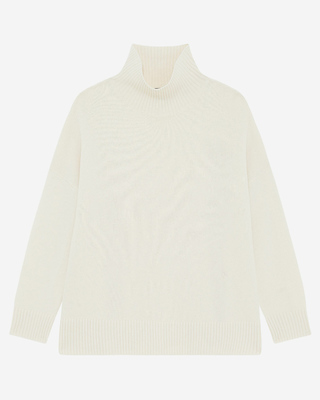 Ecru cashmere stand-up collar sweater