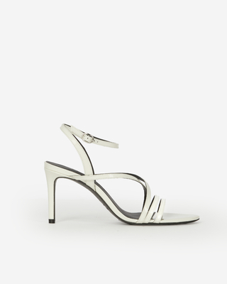 White patent leather heeled sandals