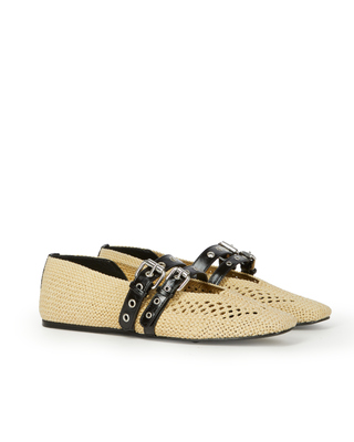 Ballerina in raffia and ecru leather