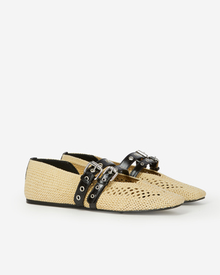 Ballerina in raffia and ecru leather