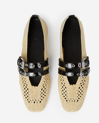 Ballerina in raffia and ecru leather